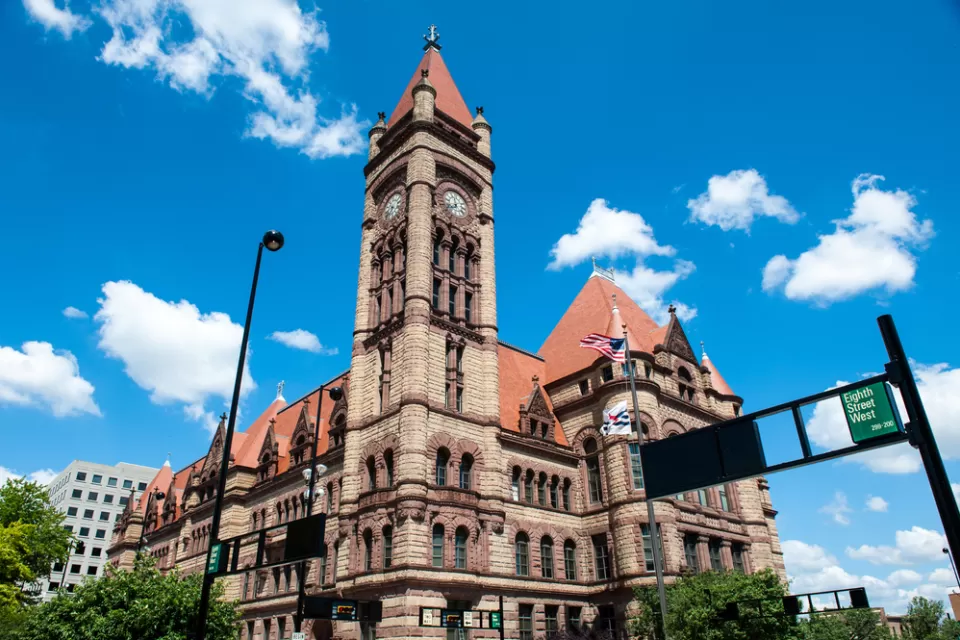 The exterior of Cincinnati City Hall on a sunny day.